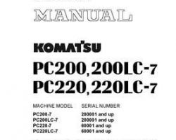 Komatsu Excavators Crawler Model Pc200Lc-7 Shop Service Repair Manual - S/N 200001-UP