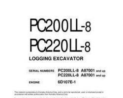 Komatsu Excavators Crawler Model Pc200Ll-8 Owner Operator Maintenance Manual - S/N A87001-UP