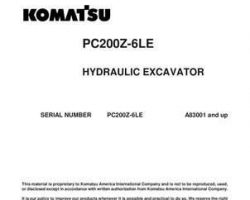 Komatsu Excavators Crawler Model Pc200Z-6-Le Owner Operator Maintenance Manual - S/N A83001-UP
