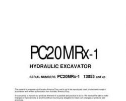 Komatsu Excavators Crawler Model Pc20Mrx-1 Owner Operator Maintenance Manual - S/N 13055-UP