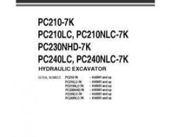 Komatsu Excavators Crawler Model Pc210-7-K Owner Operator Maintenance Manual - S/N K40001-K41847
