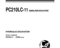 Komatsu Excavators Crawler Model Pc210Lc-11-Demolition Owner Operator Maintenance Manual - S/N K70001-UP