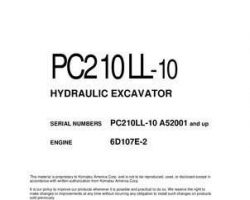 Komatsu Excavators Crawler Model Pc210Ll-10 Shop Service Repair Manual - S/N A52001-UP
