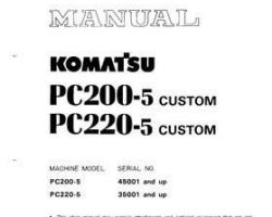 Komatsu Excavators Crawler Model Pc220-5-Custom Shop Service Repair Manual - S/N 35001-UP