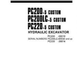 Komatsu Excavators Crawler Model Pc220-5-Custom Owner Operator Maintenance Manual - S/N 36614-UP