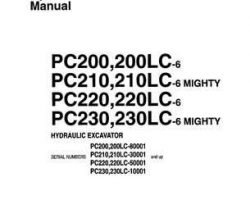 Komatsu Excavators Crawler Model Pc220-6 Owner Operator Maintenance Manual - S/N 50001-UP