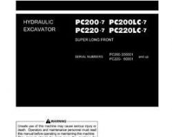 Komatsu Excavators Crawler Model Pc220-7-Super Long Front Owner Operator Maintenance Manual - S/N 60001-UP