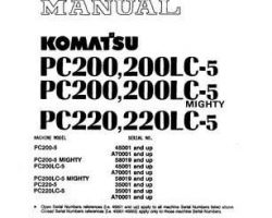 Komatsu Excavators Crawler Model Pc220Lc-5 Shop Service Repair Manual - S/N A70001-UP