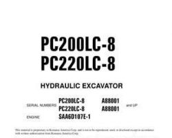 Komatsu Excavators Crawler Model Pc220Lc-8 Owner Operator Maintenance Manual - S/N A88001-UP