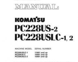 Komatsu Excavators Crawler Model Pc228Us-2 Shop Service Repair Manual - S/N 15001-UP