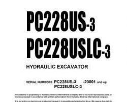 Komatsu Excavators Crawler Model Pc228Us-3 Owner Operator Maintenance Manual - S/N 20001-30000