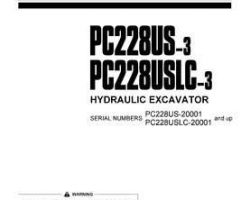 Komatsu Excavators Crawler Model Pc228Us-3 Eu Owner Operator Maintenance Manual - S/N 20001-30000