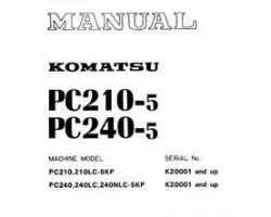 Komatsu Excavators Crawler Model Pc240-5-Kp Shop Service Repair Manual - S/N K20001-UP