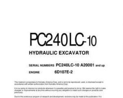 Komatsu Excavators Crawler Model Pc240Lc-10 Owner Operator Maintenance Manual - S/N A20001-UP