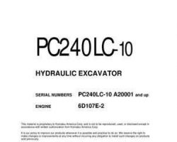 Komatsu Excavators Crawler Model Pc240Lc-10 Shop Service Repair Manual - S/N A20001-UP
