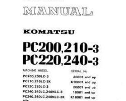 Komatsu Excavators Crawler Model Pc240Lc-3-K Shop Service Repair Manual - S/N K10001-UP