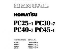 Komatsu Excavators Crawler Model Pc25-1 Shop Service Repair Manual - S/N 1001-UP