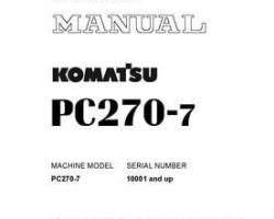 Komatsu Excavators Crawler Model Pc270-7 Shop Service Repair Manual - S/N 10001-UP