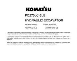 Komatsu Excavators Crawler Model Pc270Lc-6-Le Shop Service Repair Manual - S/N A83001-UP