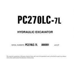 Komatsu Excavators Crawler Model Pc270Lc-7-L Owner Operator Maintenance Manual - S/N A86001-UP