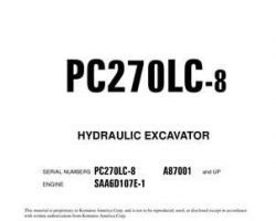 Komatsu Excavators Crawler Model Pc270Lc-8 Owner Operator Maintenance Manual - S/N A87001-UP