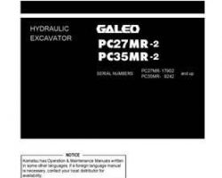 Komatsu Excavators Crawler Model Pc27Mr-2 Cab Owner Operator Maintenance Manual - S/N 17902-UP