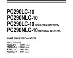 Komatsu Excavators Crawler Model Pc290Lc-10 Owner Operator Maintenance Manual - S/N 15001-UP