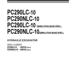 Komatsu Excavators Crawler Model Pc290Lc-10 Owner Operator Maintenance Manual - S/N K60142-UP