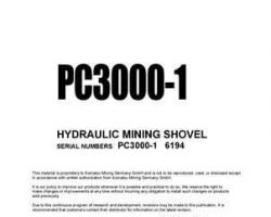 Komatsu Excavators Crawler Model Pc3000-1 Shop Service Repair Manual - S/N 6194