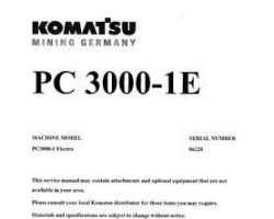 Komatsu Excavators Crawler Model Pc3000-1-Electric Motor Shop Service Repair Manual - S/N 6220