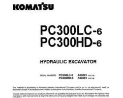 Komatsu Excavators Crawler Model Pc300Hd-6-Lc Owner Operator Maintenance Manual - S/N A80001-A83000