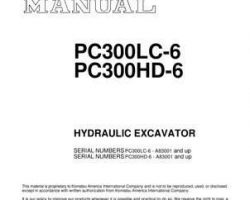 Komatsu Excavators Crawler Model Pc300Hd-6-Le Shop Service Repair Manual - S/N A83001-UP