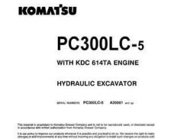 Komatsu Excavators Crawler Model Pc300Lc-5-Lc Owner Operator Maintenance Manual - S/N A30001-UP