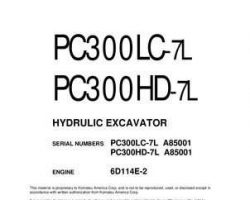 Komatsu Excavators Crawler Model Pc300Lc-7-L Shop Service Repair Manual - S/N A85001-UP