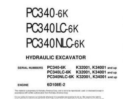 Komatsu Excavators Crawler Model Pc340Nlc-6-K Shop Service Repair Manual - S/N K32001-K34000