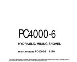 Komatsu Excavators Crawler Model Pc4000-6 Owner Operator Maintenance Manual - S/N 8170