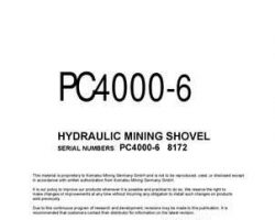 Komatsu Excavators Crawler Model Pc4000-6 Shop Service Repair Manual - S/N 8172