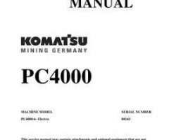 Komatsu Excavators Crawler Model Pc4000-6-Electric Motor Shop Service Repair Manual - S/N 08165-08165