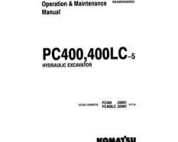 Komatsu Excavators Crawler Model Pc400Lc-5 Owner Operator Maintenance Manual - S/N 20001-20602