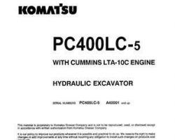 Komatsu Excavators Crawler Model Pc400Lc-5-Lc Owner Operator Maintenance Manual - S/N A40001-UP