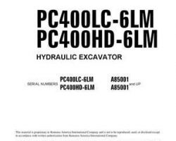Komatsu Excavators Crawler Model Pc400Lc-6-Lm Owner Operator Maintenance Manual - S/N A85001-UP