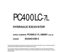 Komatsu Excavators Crawler Model Pc400Lc-7-L Shop Service Repair Manual - S/N A86001-UP