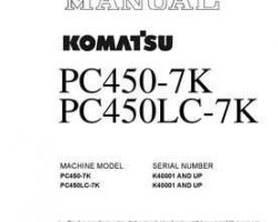Komatsu Excavators Crawler Model Pc450-7-K Shop Service Repair Manual - S/N K40001-UP