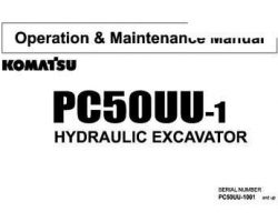 Komatsu Excavators Crawler Model Pc50Uu-1 Owner Operator Maintenance Manual - S/N 1001-3400