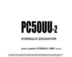 Komatsu Excavators Crawler Model Pc50Uu-2 Owner Operator Maintenance Manual - S/N 8001-UP
