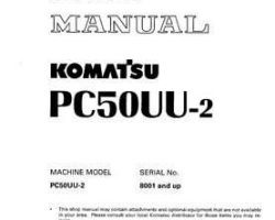 Komatsu Excavators Crawler Model Pc50Uu-2 Shop Service Repair Manual - S/N 8001-UP