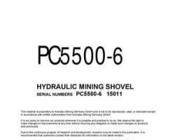 Komatsu Excavators Crawler Model Pc5500-6 Shop Service Repair Manual - S/N 15011-15011