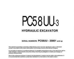 Komatsu Excavators Crawler Model Pc58Uu-3 Owner Operator Maintenance Manual - S/N 20001-20376