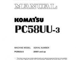 Komatsu Excavators Crawler Model Pc58Uu-3 Shop Service Repair Manual - S/N 20001-UP