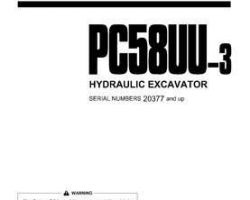 Komatsu Excavators Crawler Model Pc58Uu-3 Owner Operator Maintenance Manual - S/N 20377-22000